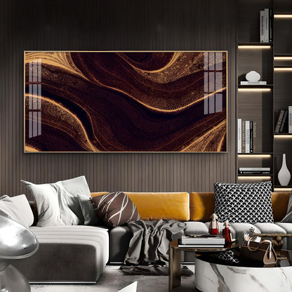 Golden Rhythm Wave Glass Finish Horizontal Wall Art