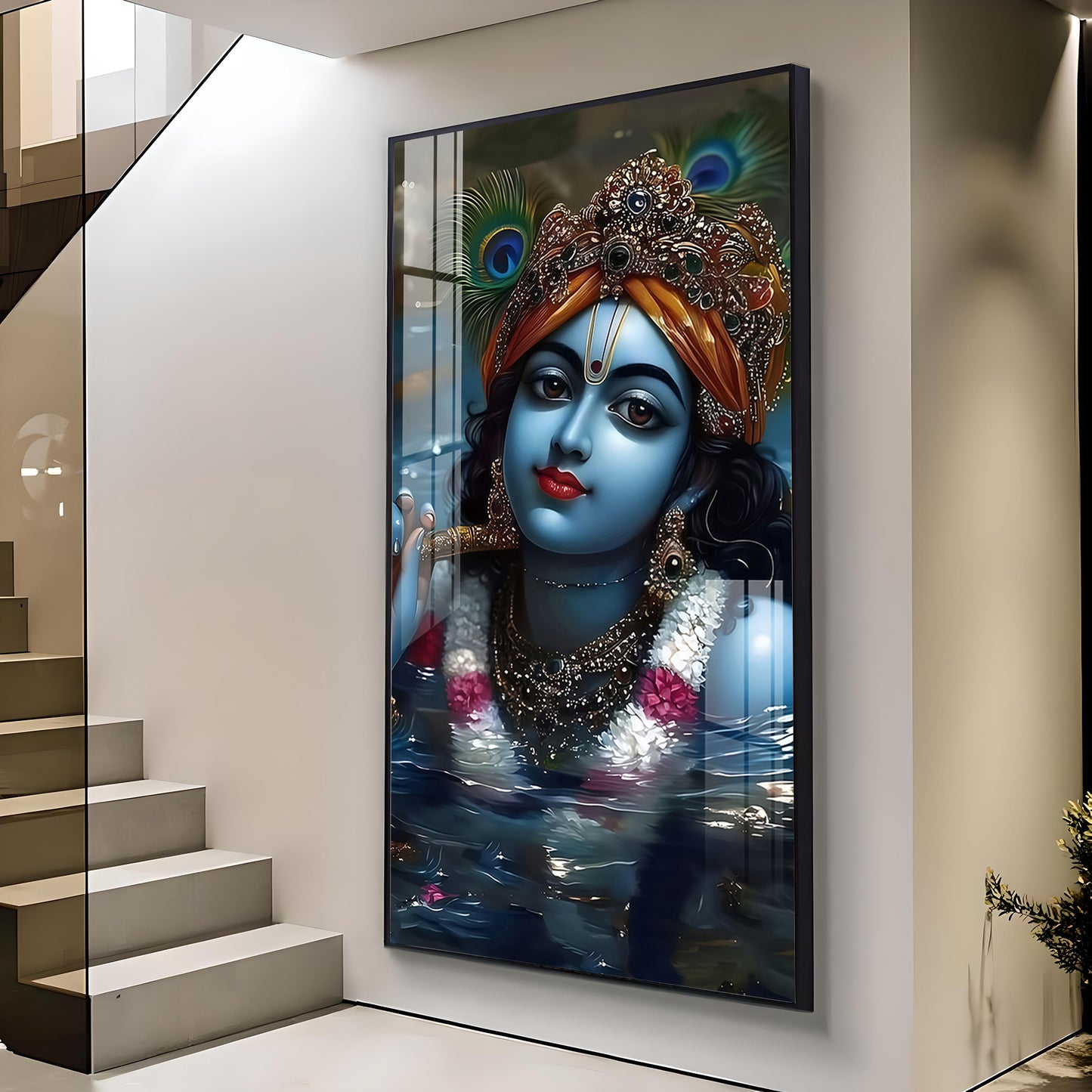 Shri Banke Bihari Glass Finish Vertical Wall Art