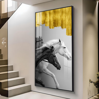 Running Stallions Glass Finish Vertical Wall Art