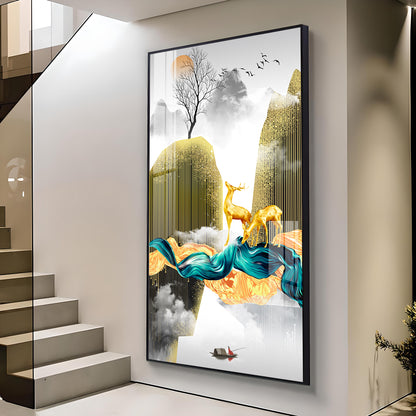 Deer In The Sky Glass Finish Vertical Wall Art