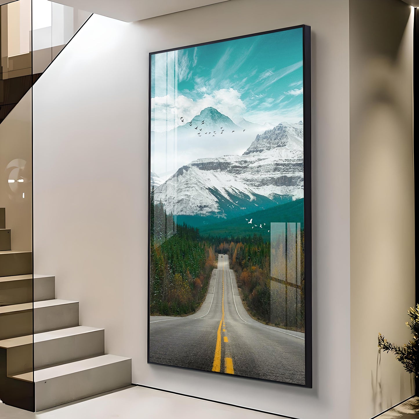 Nature's Gateway Road Glass Finish Vertical Wall Art