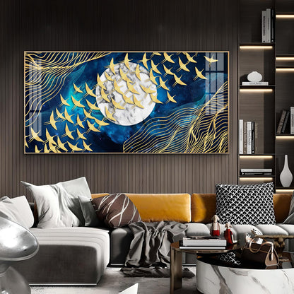 Gilded Skyward Flock Glass Finish Horizontal Wall Art