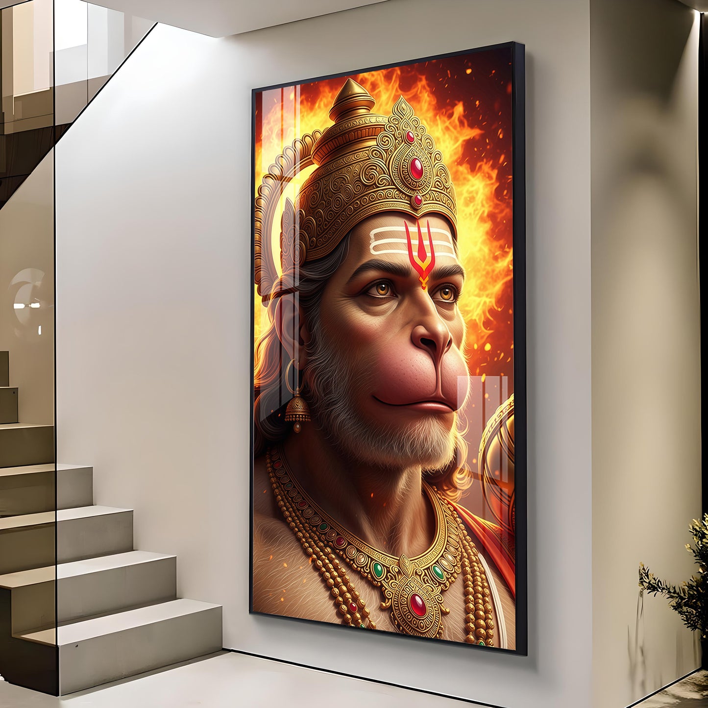Ram Bhakt Hanuman Ji Glass Finish Vertical Wall Art