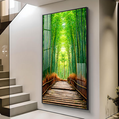 Harmony in Bamboo Trails Glass Finish Vertical Wall Art