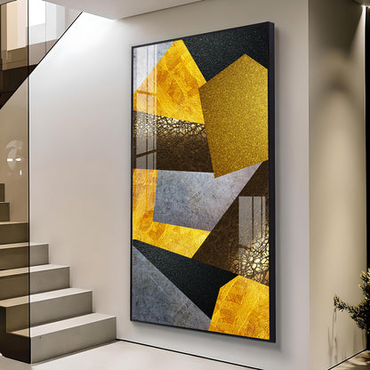 Black and Gold Abstract Vision Glass Finish Vertical Wall Art