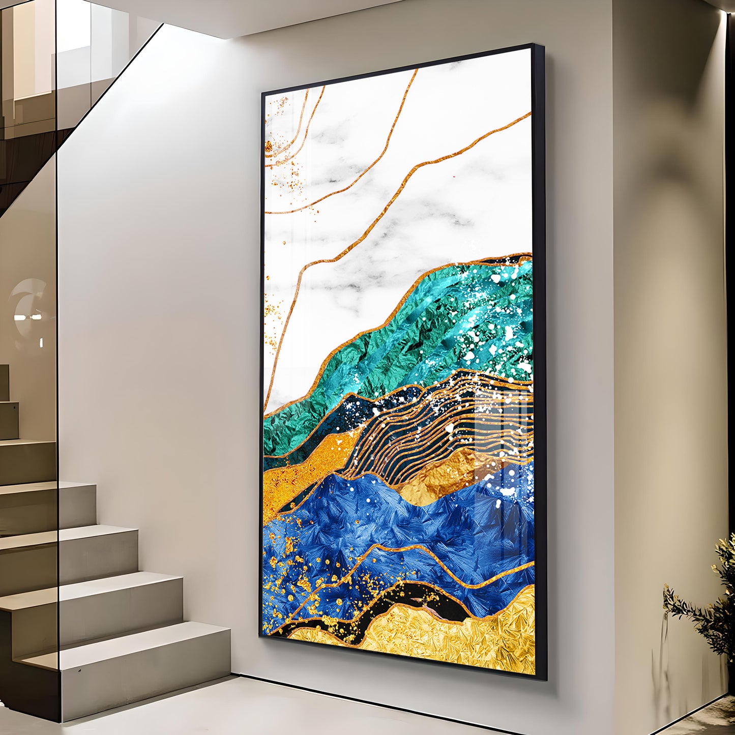 Celestial Marble Fusion Glass Finish Vertical Wall Art