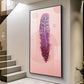 Pink Plume Glass Finish Vertical Wall Art
