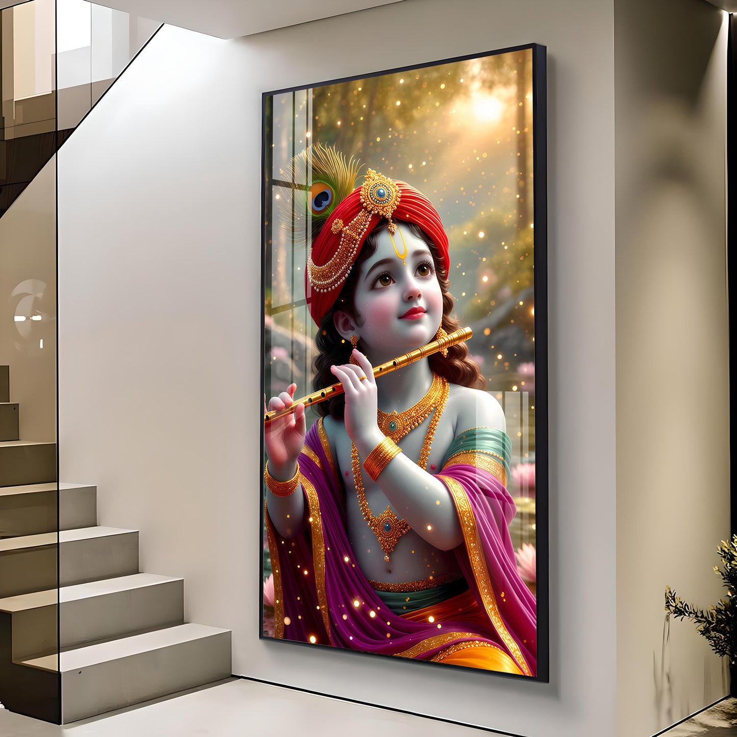Bihari Ji Glass Finish Vertical Wall Art