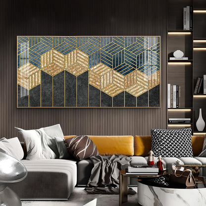 Hampton Abstract Black & Gold Glass Finish Horizontal Wall Art