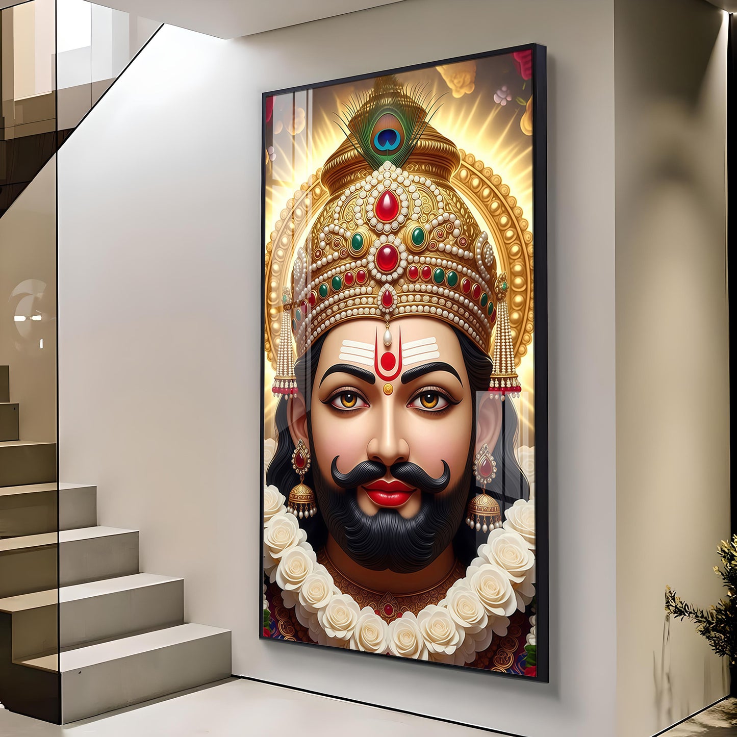 Jai Shri Shyam Baba Glass Finish Vertical Wall Art