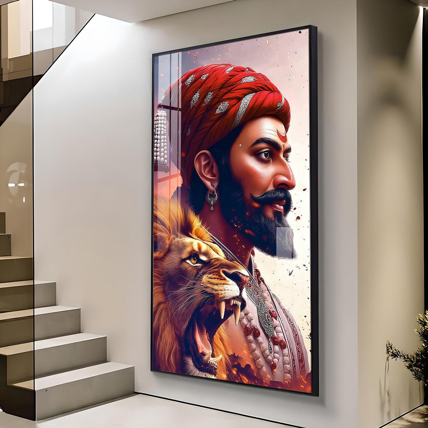 Jai Shivaji Maharaj Glass Finish Vertical Wall Art