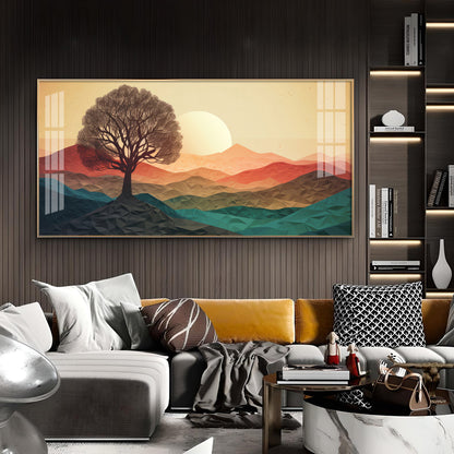 Majestic Sunlit Forest Glass Finish Horizontal Wall Art