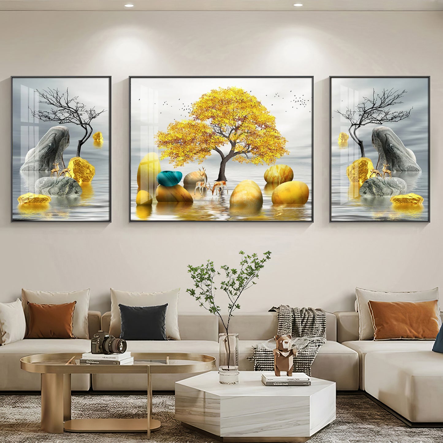 Trio of Tree and Tail Glass Finish Wall Art (Set Of 3)