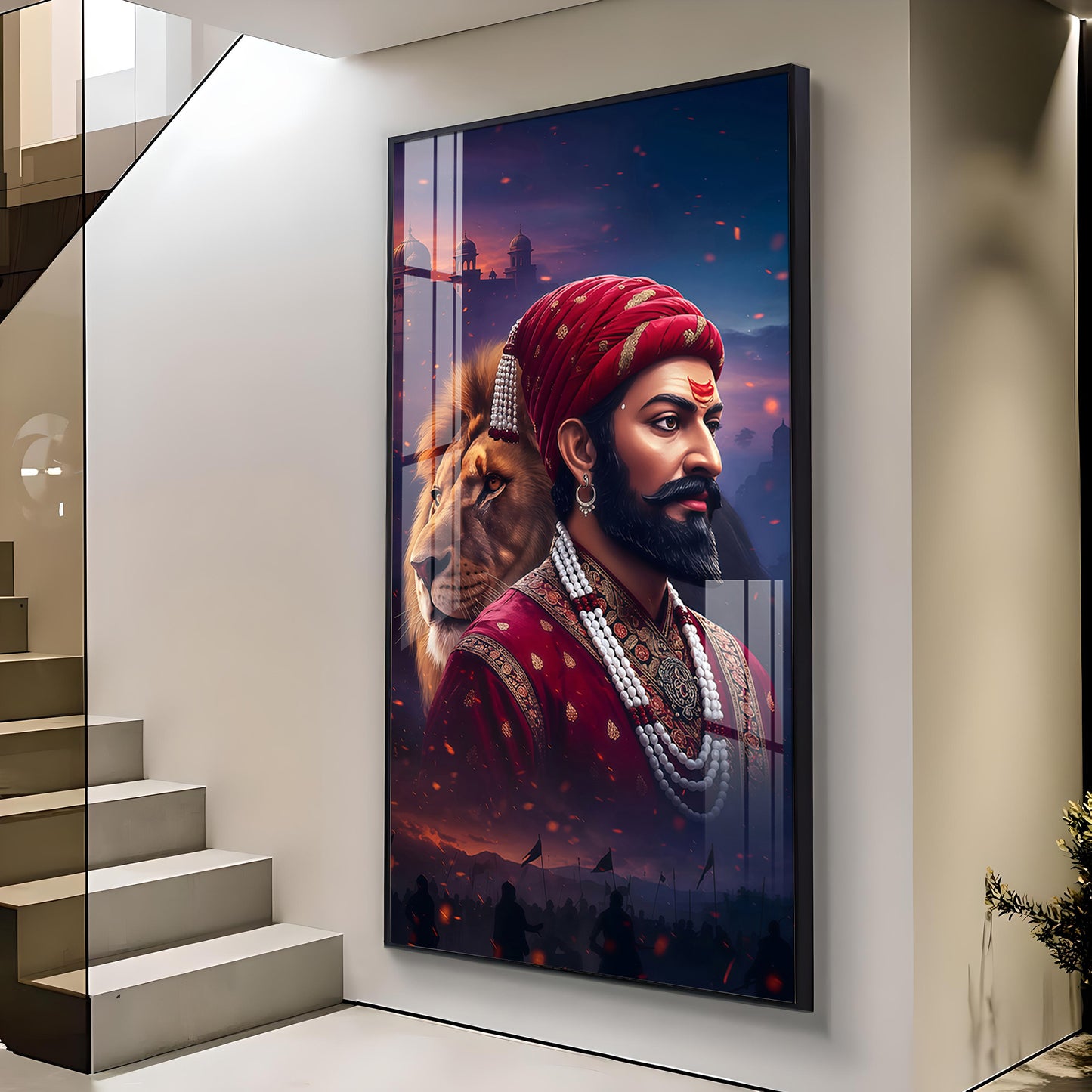 Real Warrior Chhatrapati Sambhaji Maharaj Glass Finish Vertical Wall Art