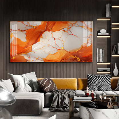 Marble Ink Orange Glass Finish Horizontal Wall Art