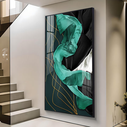 Emerald Elegance Glass Finish Vertical Wall Art