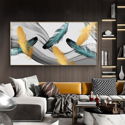 Ginkgo Leaf And Feather Glass Finish Horizontal Wall Art