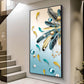 Majestic Blue-Gold Bird Glass Finish Vertical Wall Art