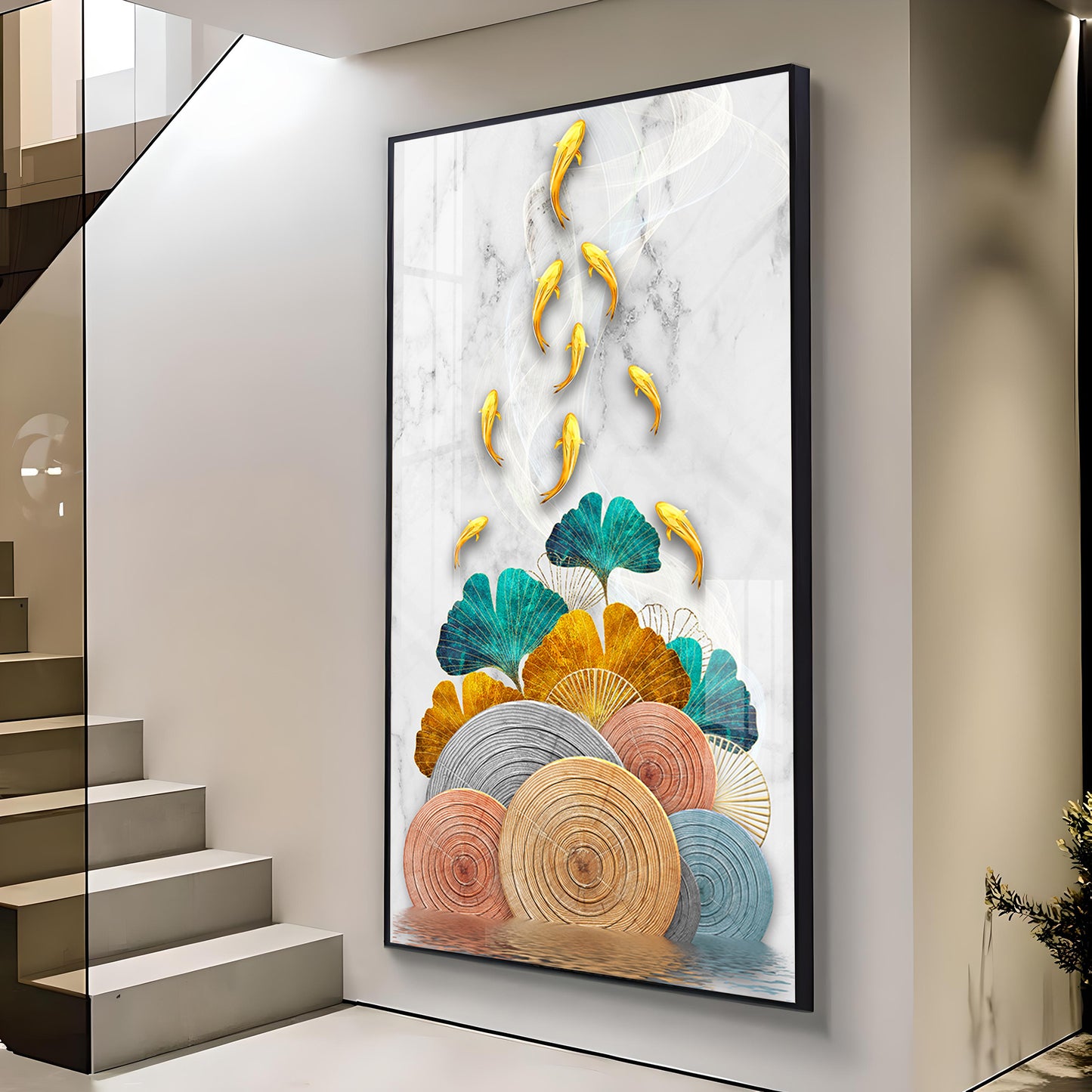 Chromatic Fish Glass Finish Vertical Wall Art