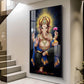 Om Gan Ganpataye Glass Finish Vertical Wall Art