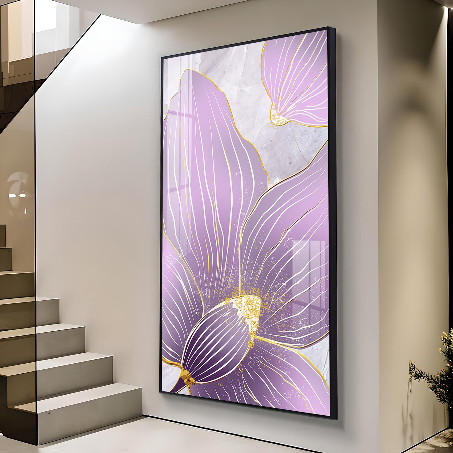 Purple Orchid Glass Finish Vertical Wall Art