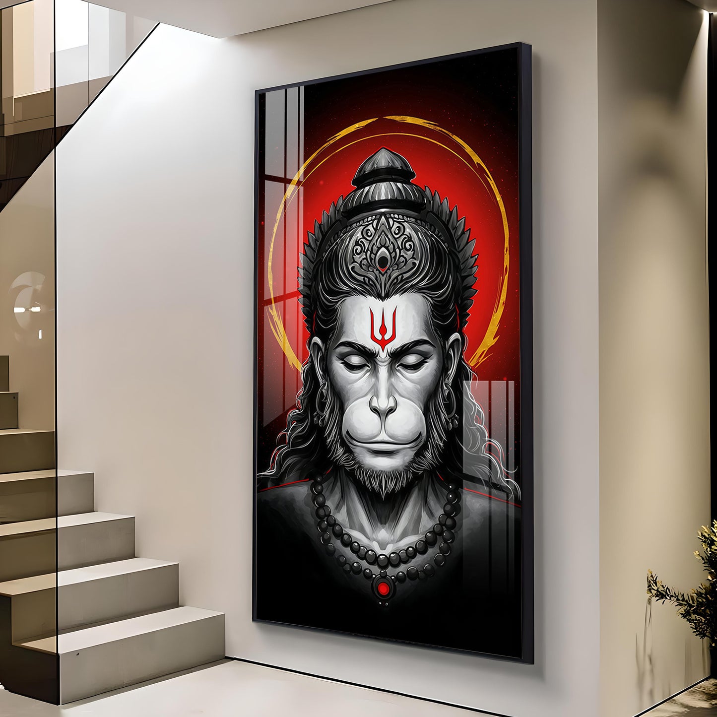 Ram Bhakat Bajarang Bali Glass Finish Vertical Wall Art