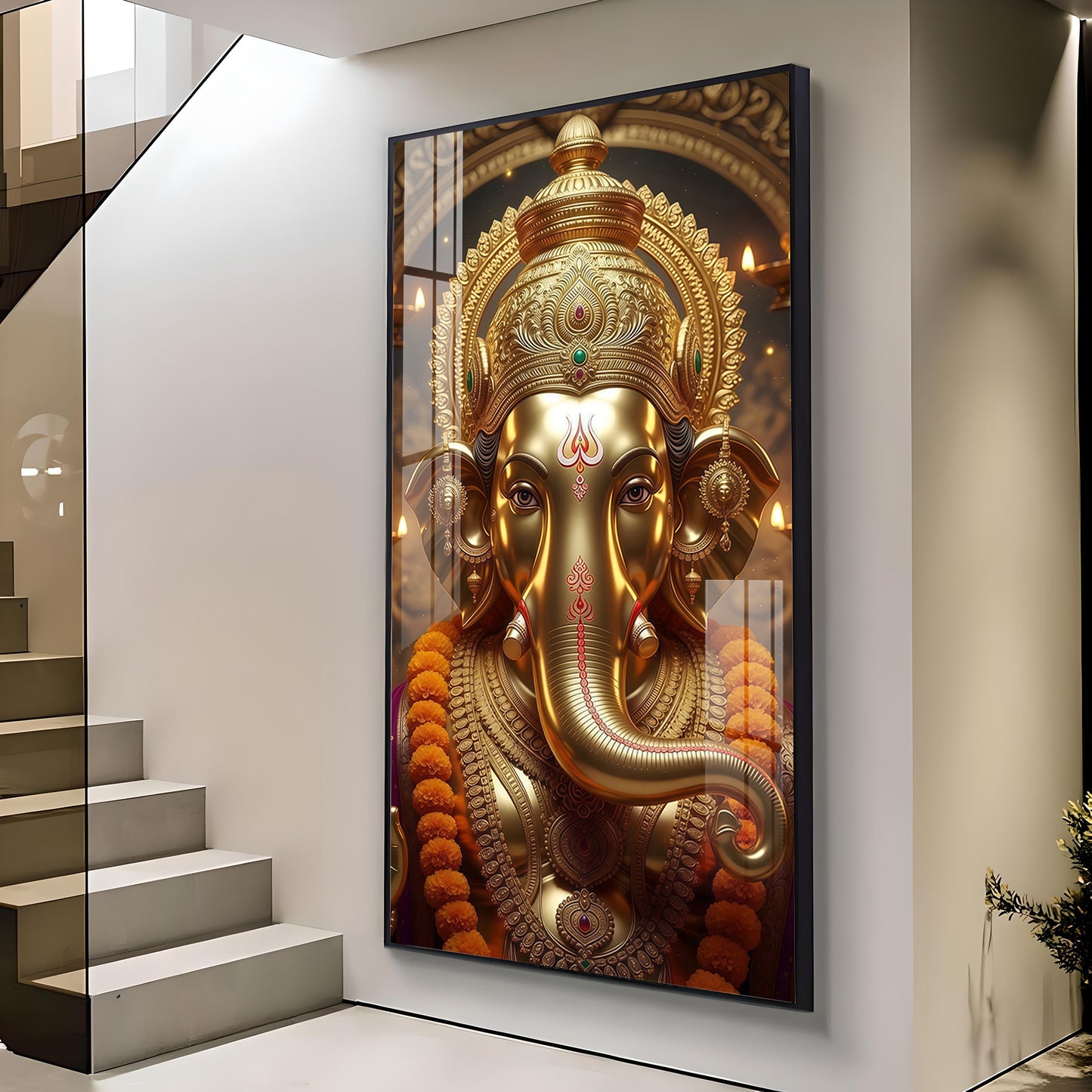 Ganpati Bappa Morya Glass Finish Vertical Wall Art
