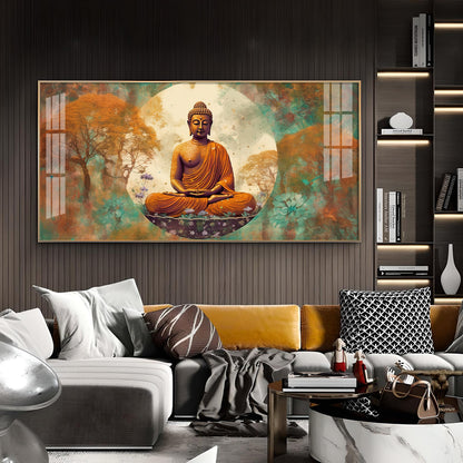 Ancient Buddha Glass Finish Horizontal Wall Art