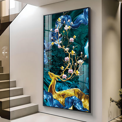 Deer’s Serenade Glass Finish Vertical Wall Art