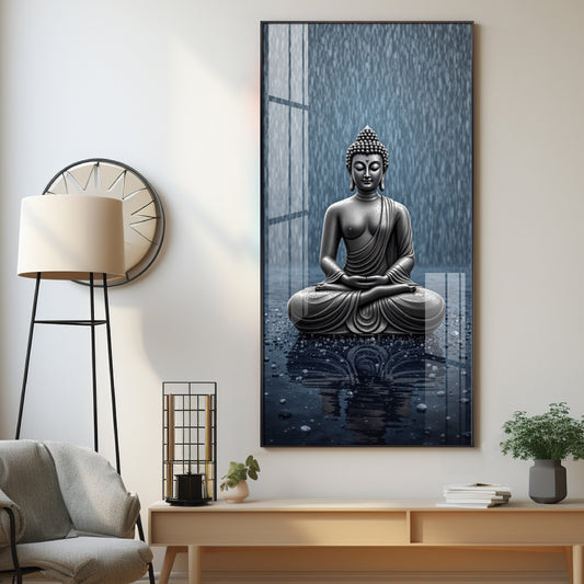 Sacred Budha Meditation Glass Finish Vertical Wall Art