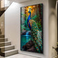 Majestic Peacock by Waterfall Glass Finish Vertical Wall Art