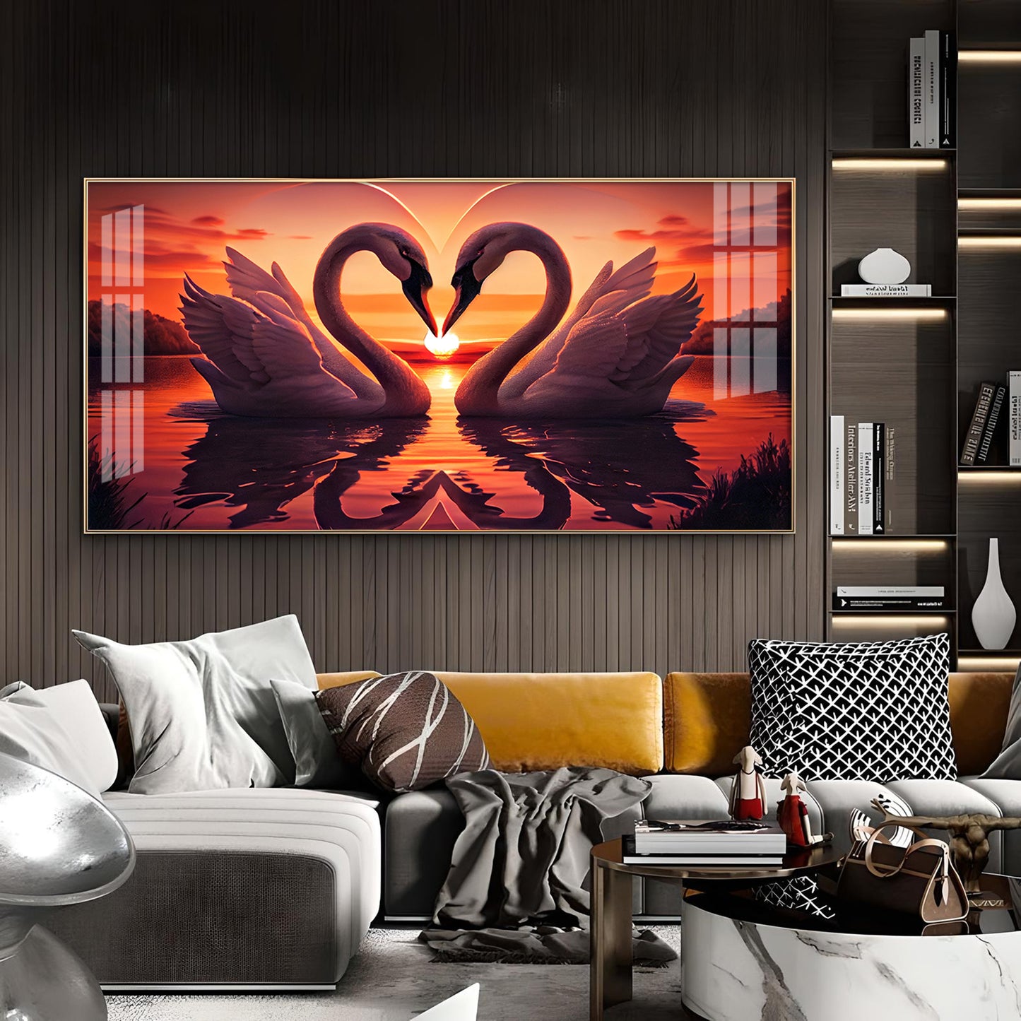 Swan In Vibrant Affection Glass Finish Horizontal Wall Art