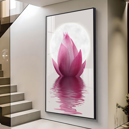 Lunar Lotus Glass Finish Vertical Wall Art