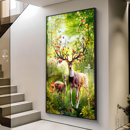 Majestic Deer Glass Finish Vertical Wall Art