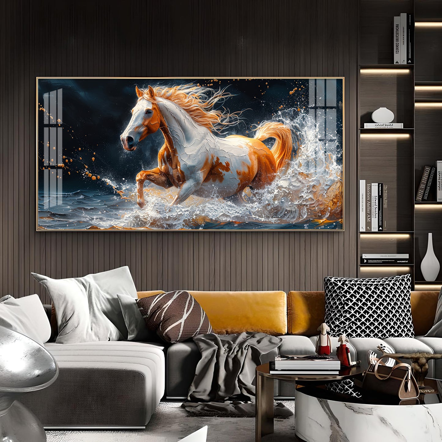 One Horse Running Glass Finish Horizontal Wall Art