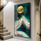 Deer with Golden Moon Glass Finish Vertical Wall Art