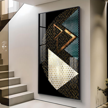 Triangular Opulence Glass Finish Vertical Wall Art