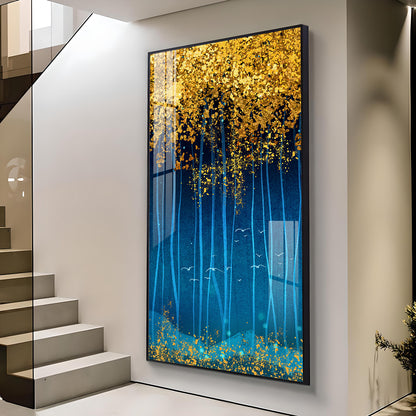 Golden Glade Glass Finish Vertical Wall Art