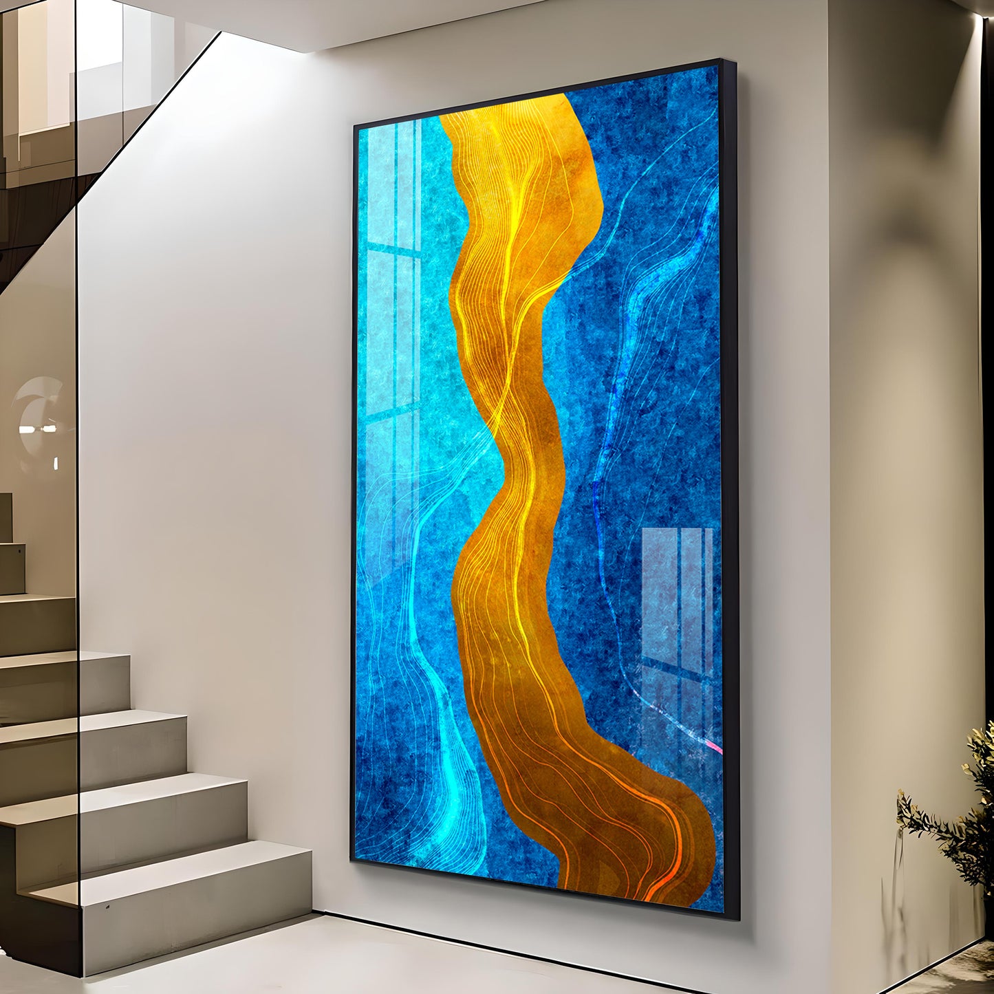 Daffodil Wave Glass Finish Vertical Wall Art