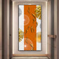 Orange And White Elegance Glass Finish Vertical Wall Art