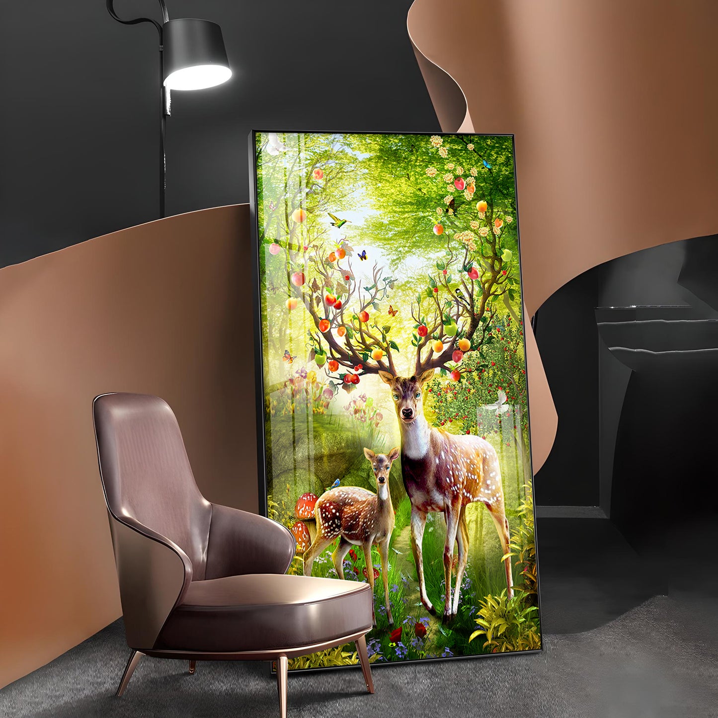 Majestic Deer Glass Finish Vertical Wall Art