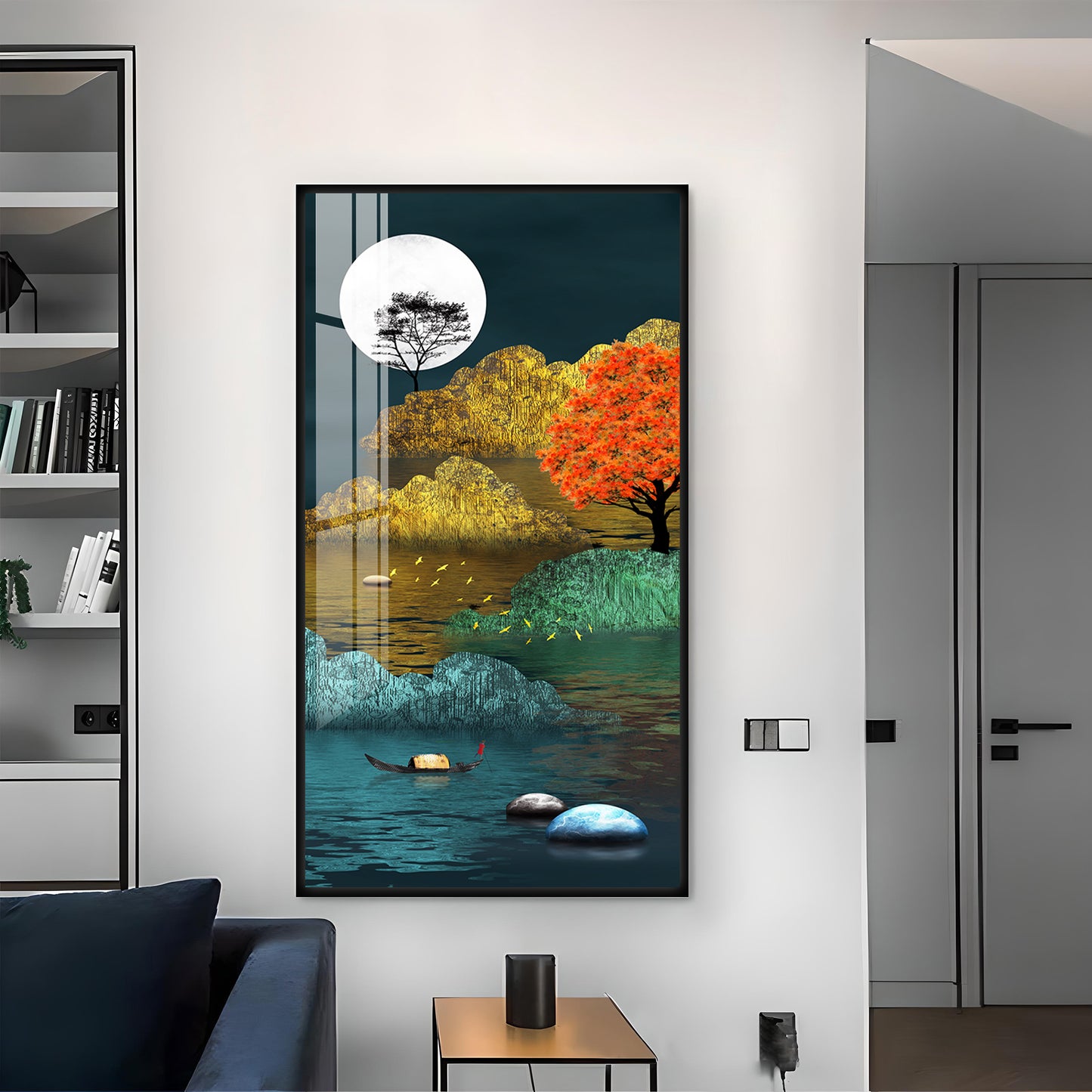 Tranquil Waterscape Glass Finish Vertical Wall Art