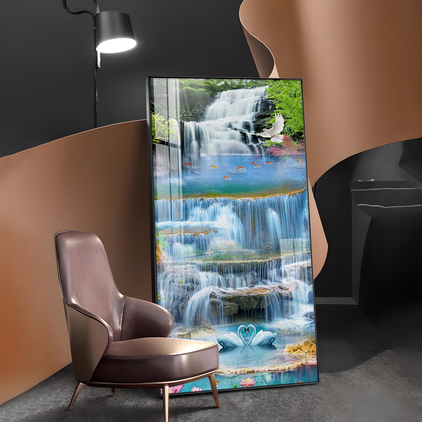 Ethereal Waterscape Glass Finish Vertical Wall Art