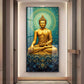 Golden Buddha's Energetic Wisdom Glass Finish Vertical Wall Art