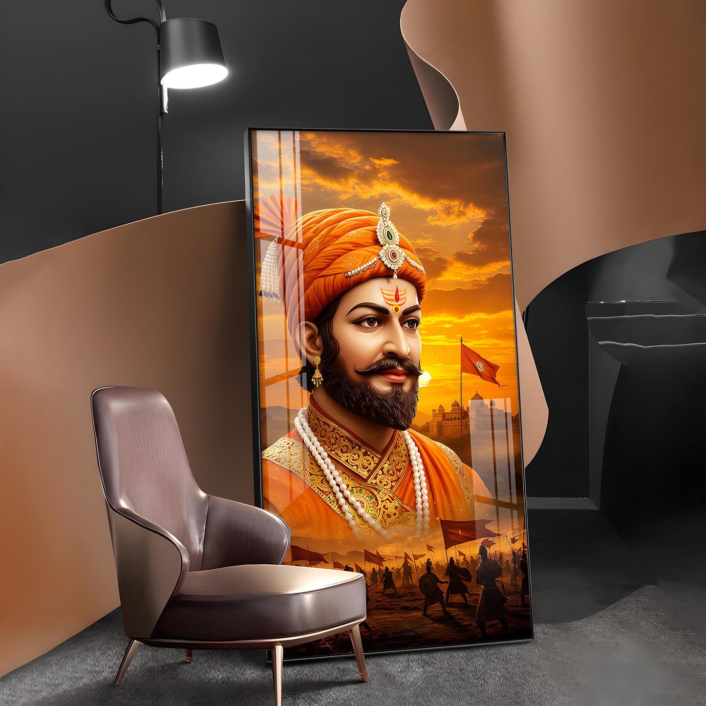 Shivaji Maharaj Glass Finish Vertical Wall Art