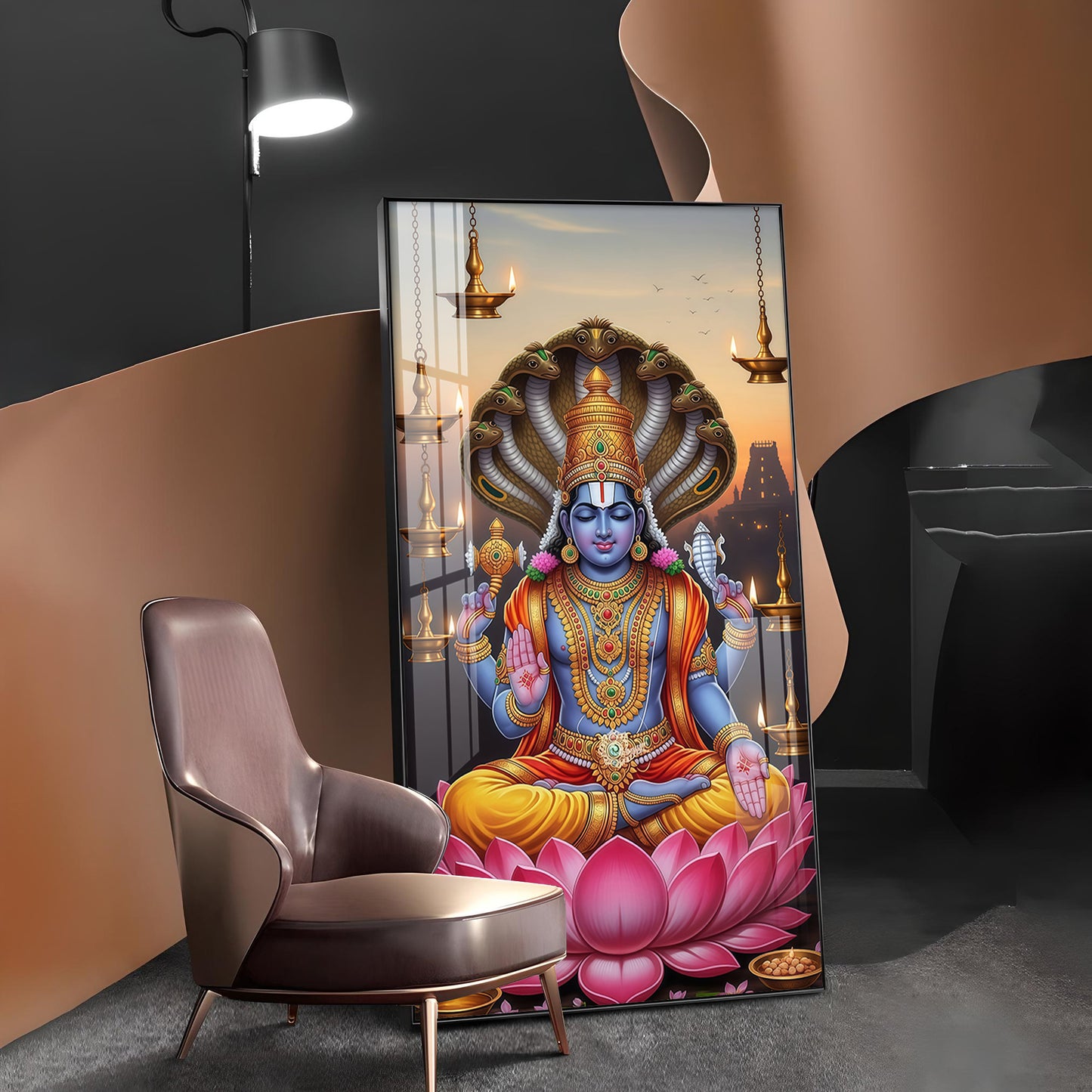 Shri Narayan Glass Finish Vertical Wall Art