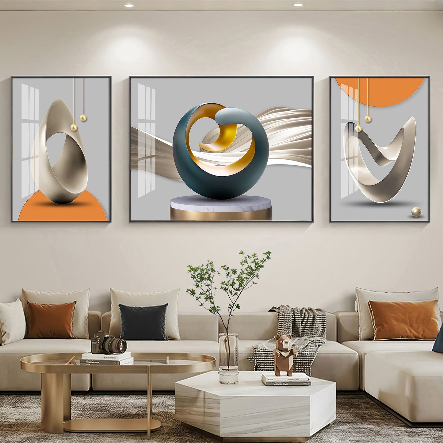 3D Abstract Art Glass Finish Wall Art (Set Of 3)