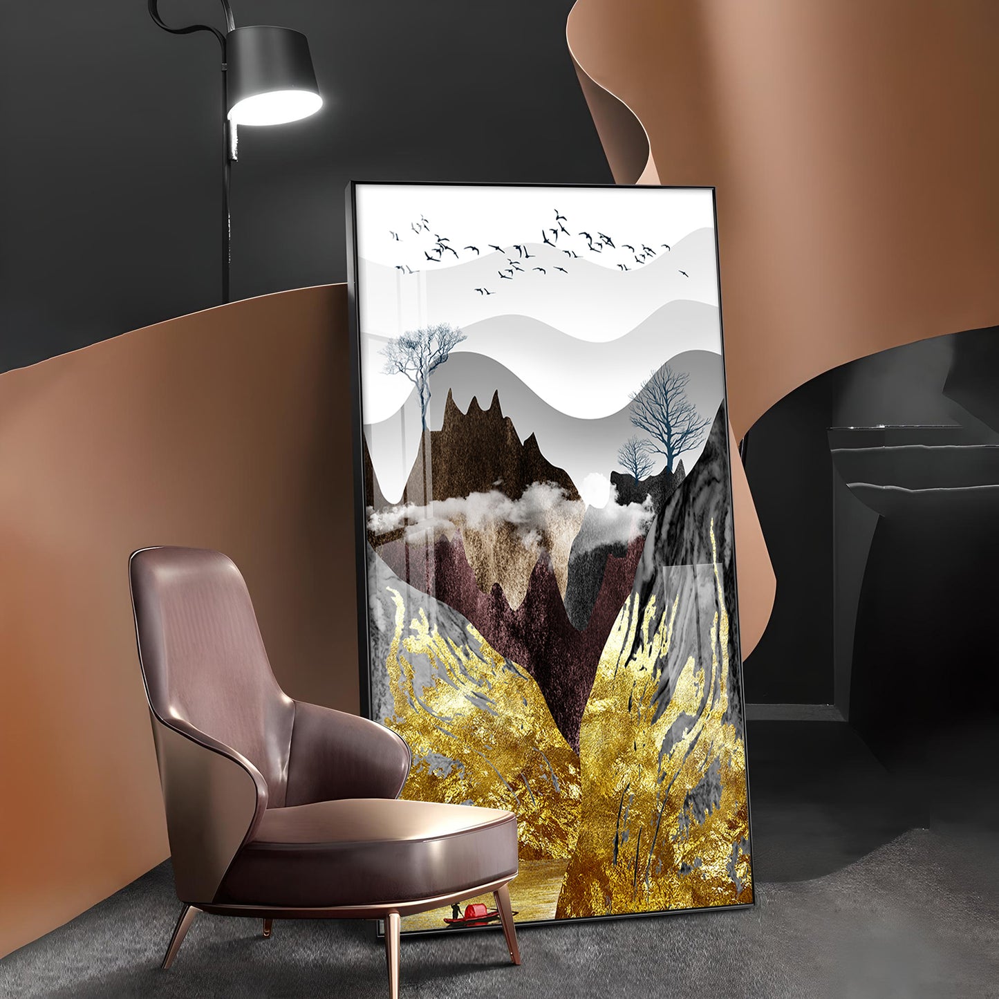 Gilded Mountain Essence Glass Finish Vertical Wall Art