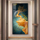 Golden Deer Jumping Glass Finish Vertical Wall Art