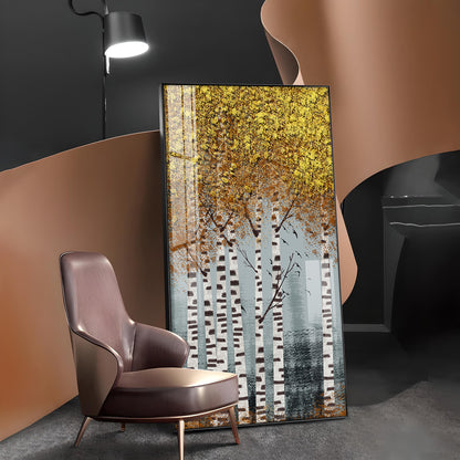 Autumnal Birch Reverie Glass Finish Vertical Wall Art